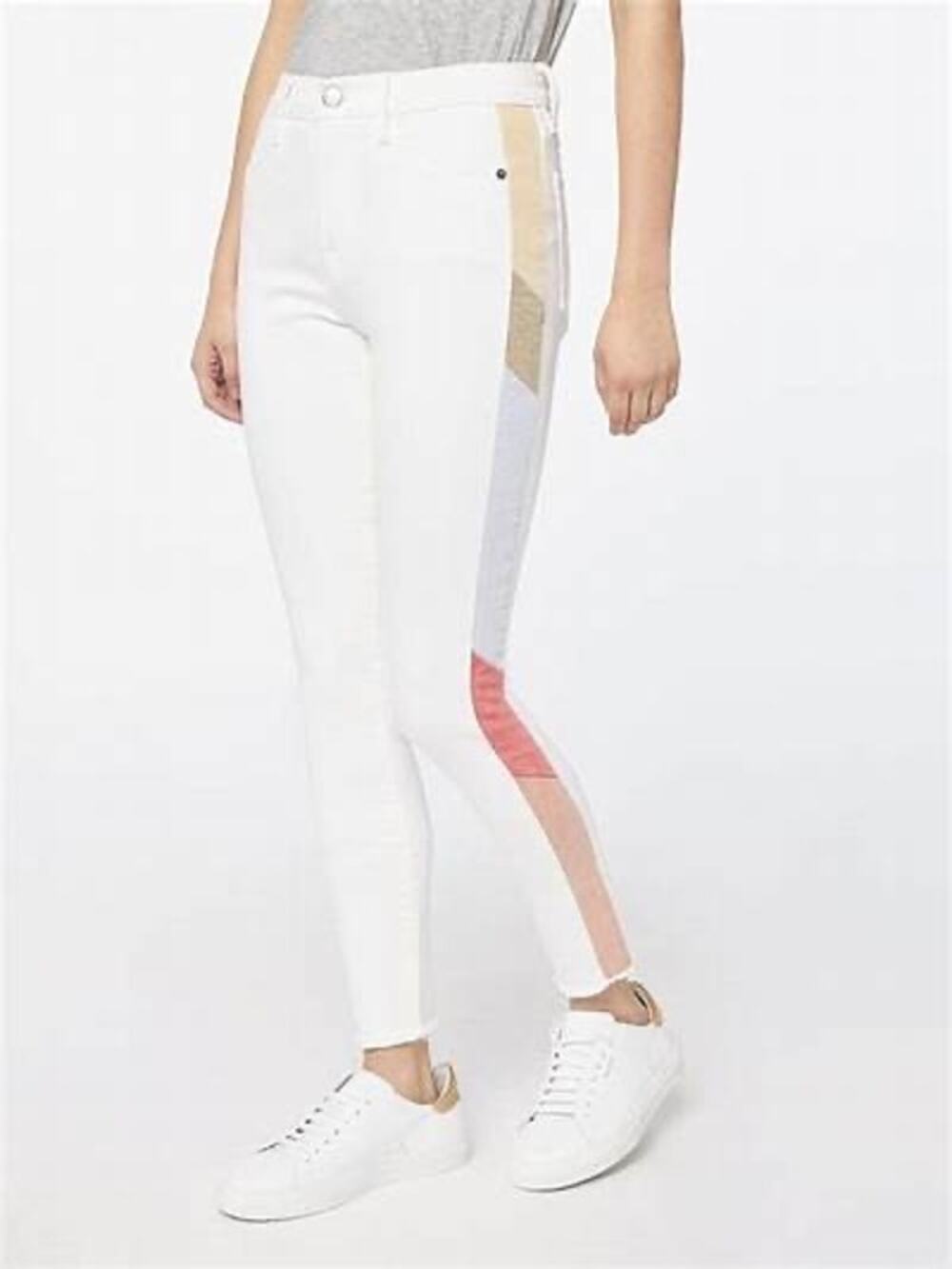 Frame Le High Skinny Colorblock Blanc Panel White High Rise Jeans Size 29